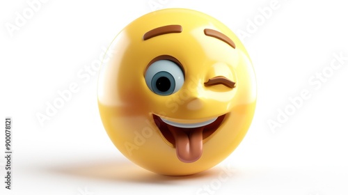 A mischievous girl face emoji with a cheeky grin and one eye winking, set against a pristine white background, conveying playfulness and fun