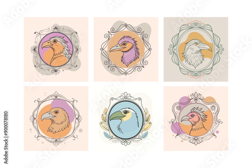 Logo sets of Ababil bird, labeled color blobs vector illustration.