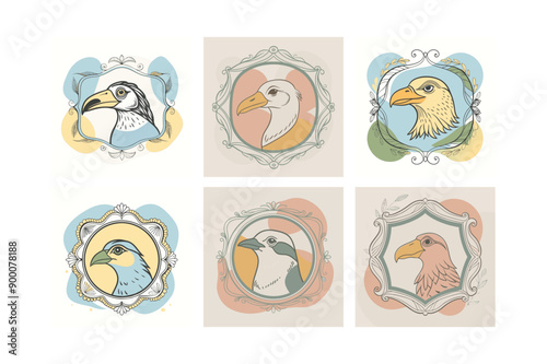 Logo sets of Ababil bird, labeled color blobs vector illustration.