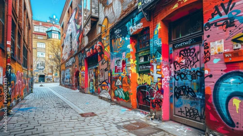 Obraz premium Graffiti Art : Urban street wall covered in vibrant graffiti and street art