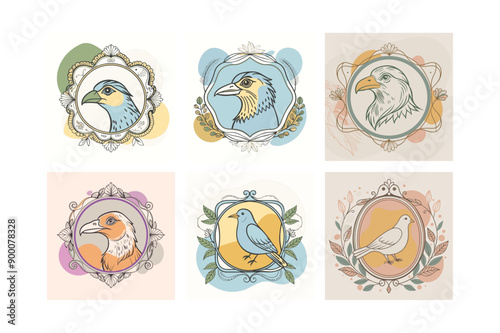 Logo sets of Ababil bird, labeled color blobs vector illustration.