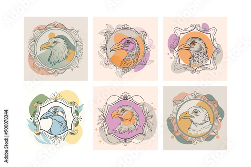 Logo sets of Ababil bird, labeled color blobs vector illustration.