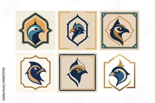 Logo sets of Ababil bird, labeled flat art vector illustration.