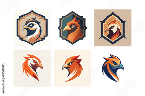 Logo sets of Ababil bird, labeled flat art vector illustration.