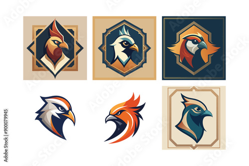 Logo sets of Ababil bird, labeled flat art vector illustration.