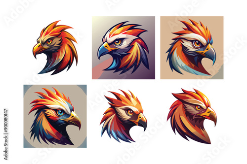 Logo sets of Ababil bird, labeled flat art vector illustration.