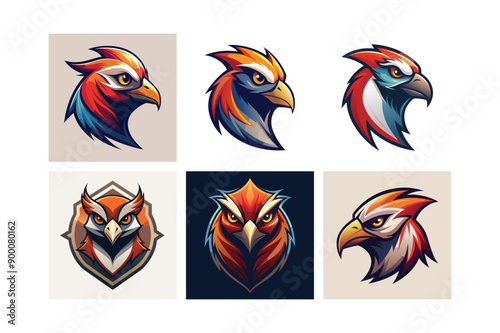 Logo sets of Ababil bird, labeled flat art vector illustration.