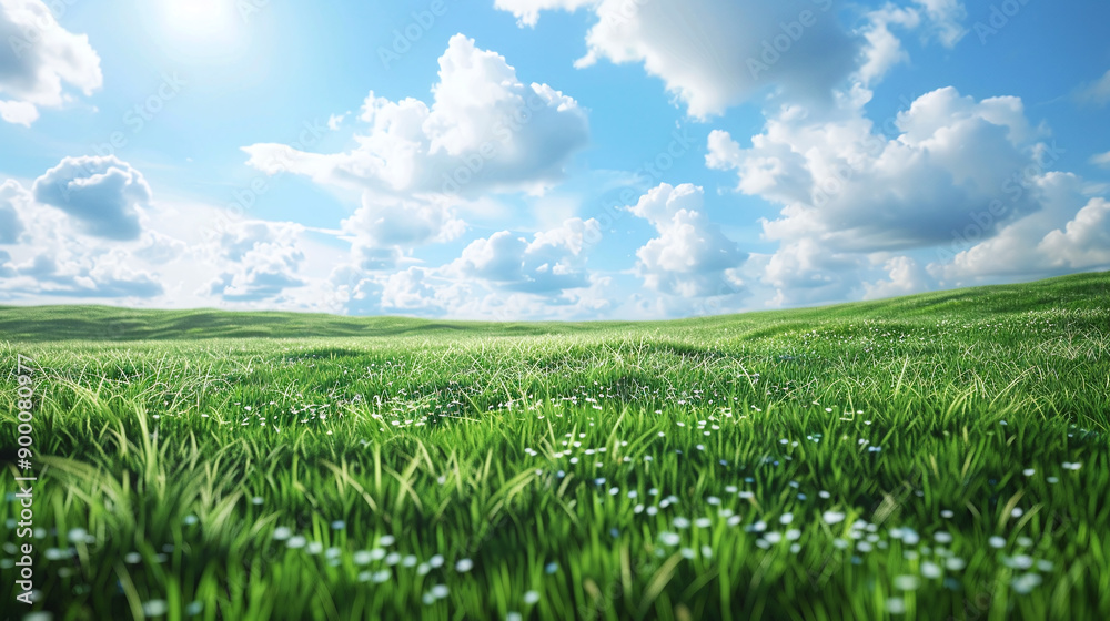 Green meadows with blue sky and clouds background. Green meadows with blue sky and clouds background.