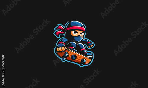 character ninja playing skateboard vector logo design photo