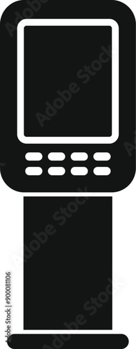 Black glyph icon of a digital terminal standing on a pillar showing a blank screen