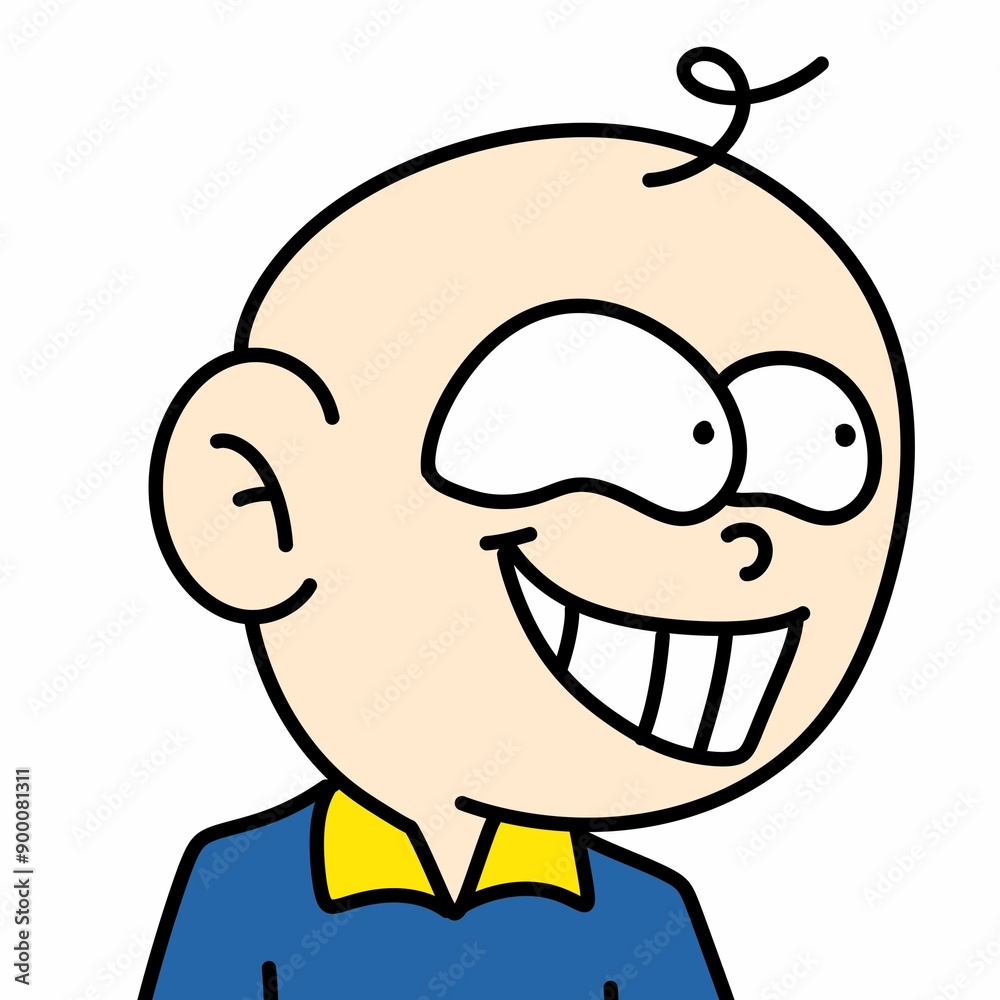 Obraz premium a cartoon illustration of a bald boy smiling.