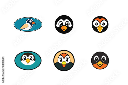 Logo sets of Ababil bird, labeled cartoon vector illustration.