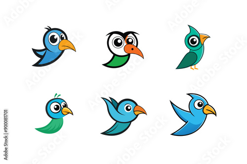 Logo sets of Ababil bird, labeled cartoon vector illustration.