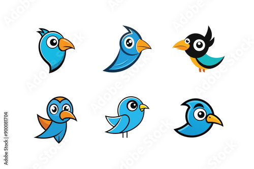 Logo sets of Ababil bird, labeled cartoon vector illustration.