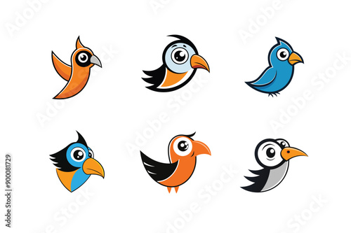 Logo sets of Ababil bird, labeled cartoon vector illustration.