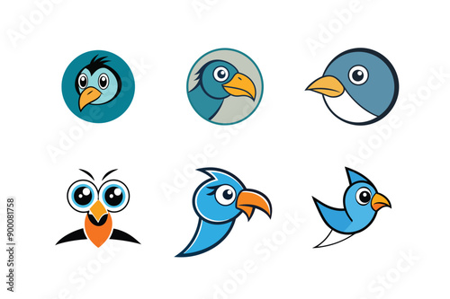 Logo sets of Ababil bird, labeled cartoon vector illustration.