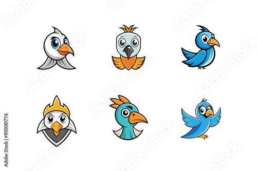 Logo sets of Ababil bird, labeled cartoon vector illustration.