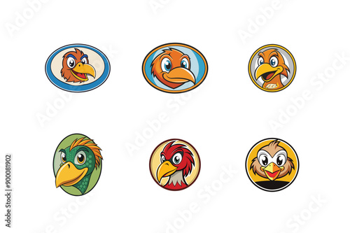 Logo sets of Ababil bird, labeled cartoon vector illustration.