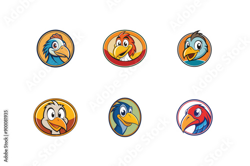 Logo sets of Ababil bird, labeled cartoon vector illustration.