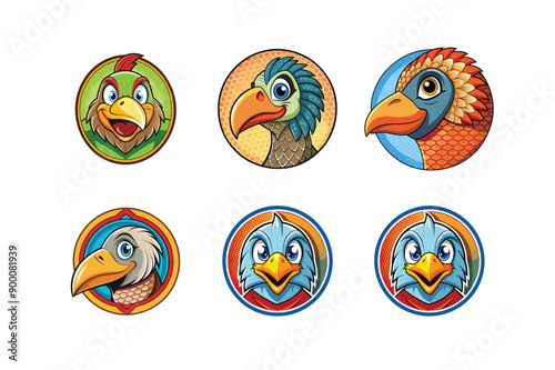 Logo sets of Ababil bird, labeled cartoon vector illustration.