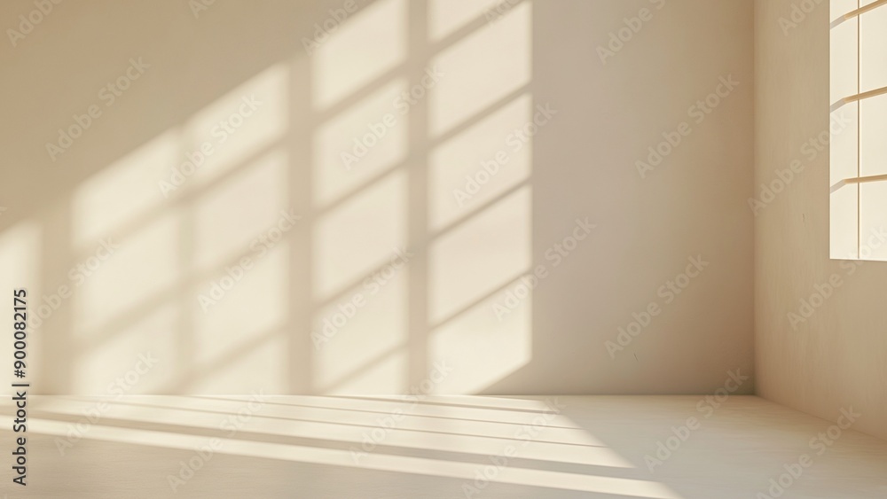 Empty room with beige walls and window shadows Empty room with beige walls and window shadows