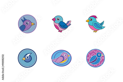 Logo sets of Ababil bird, labeled vector kawaii illustration.
