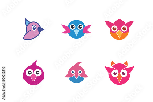 Logo sets of Ababil bird, labeled vector kawaii illustration.