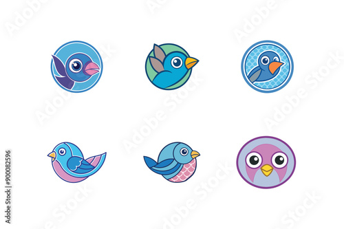 Logo sets of Ababil bird, labeled vector kawaii illustration.