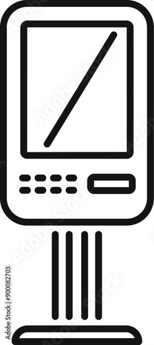 Line icon of an information kiosk with a blank screen, providing information and enabling user interaction