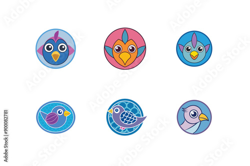Logo sets of Ababil bird, labeled vector kawaii illustration.