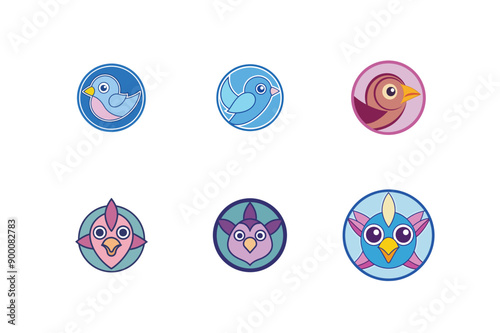 Logo sets of Ababil bird, labeled vector kawaii illustration.