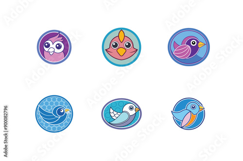 Logo sets of Ababil bird, labeled vector kawaii illustration.