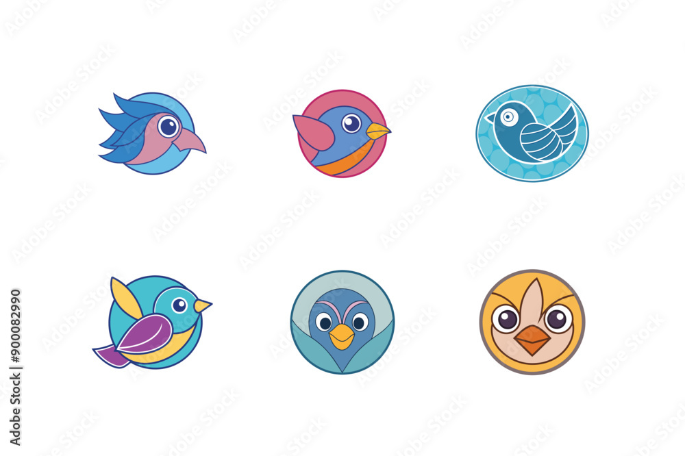 Logo sets of Ababil bird, labeled vector kawaii illustration. Logo sets of Ababil bird, labeled vector kawaii illustration.