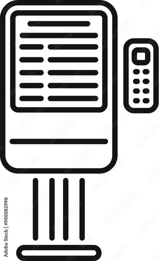 Line art icon of a portable air conditioning unit blowing cool air Line art icon of a portable air conditioning unit blowing cool air