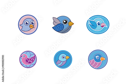 Logo sets of Ababil bird, labeled vector kawaii illustration.