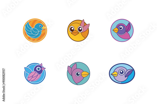 Logo sets of Ababil bird, labeled vector kawaii illustration.
