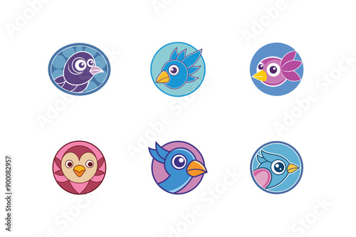 Logo sets of Ababil bird, labeled vector kawaii illustration.