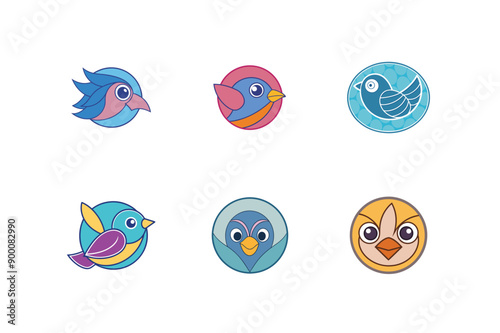 Logo sets of Ababil bird, labeled vector kawaii illustration.