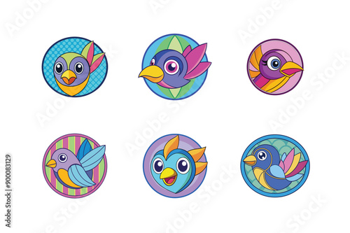 Logo sets of Ababil bird, labeled vector kawaii illustration.