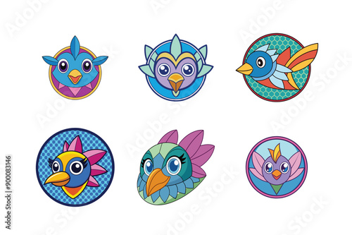 Logo sets of Ababil bird, labeled vector kawaii illustration.
