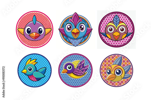 Logo sets of Ababil bird, labeled vector kawaii illustration.