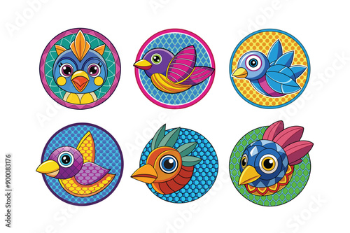 Logo sets of Ababil bird, labeled vector kawaii illustration.