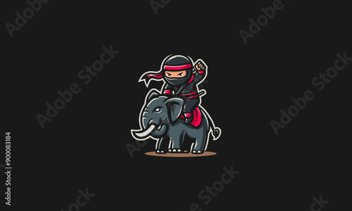 character ninja riding elephant vector mascot design