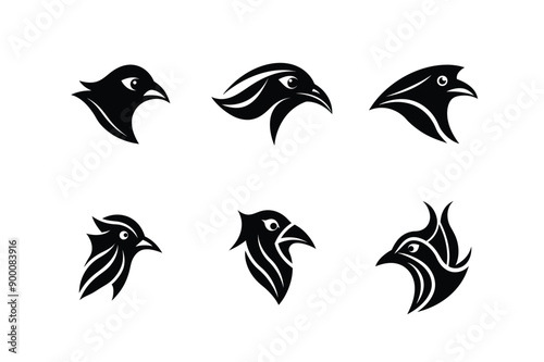 Logo sets of Ababil bird, labeled linocut vector illustration.