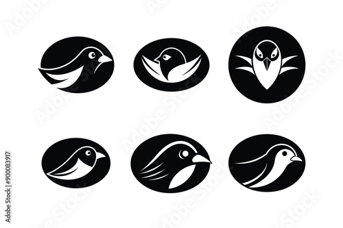 Logo sets of Ababil bird, labeled linocut vector illustration.