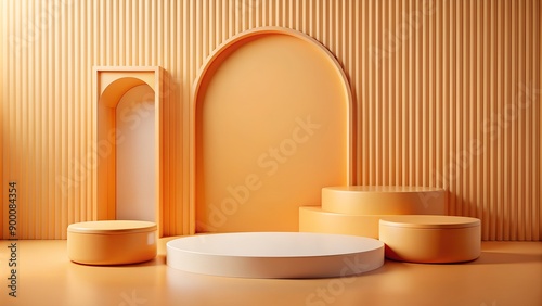 3D abstract display platform for showcasing products and advertisements.
