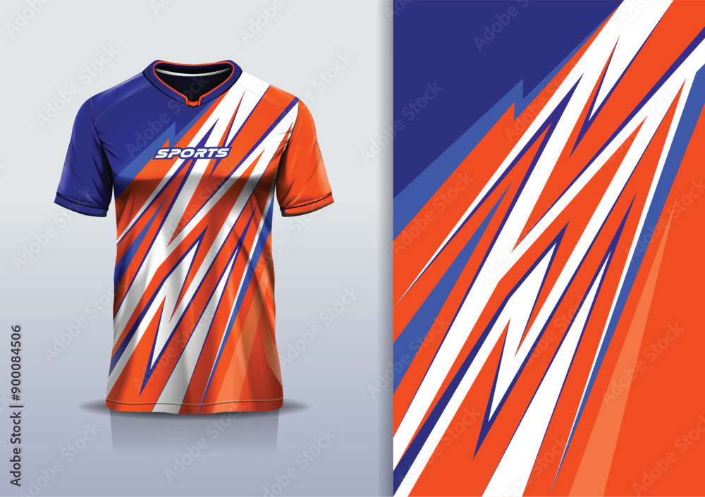 Sport jersey design template mockup stripe line racing for football soccer, running, esports, blue white orange color Sport jersey design template mockup stripe line racing for football soccer, running, esports, blue white orange color