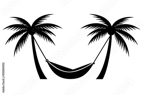 
Hammock icon in glyph stale. Hammock between two palm tree silhouette

