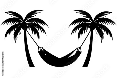 
Hammock icon in glyph stale. Hammock between two palm tree silhouette

