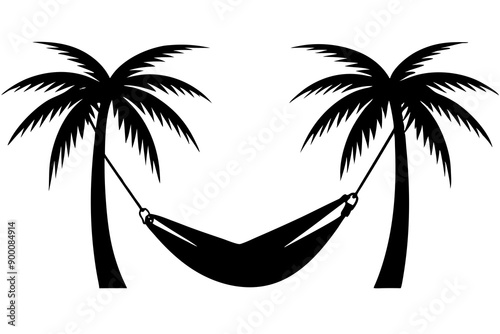 
Hammock icon in glyph stale. Hammock between two palm tree silhouette

